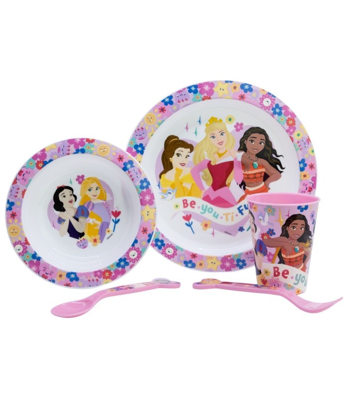 5 PCS MCIRO SET (PLATE, BOWL, TUMBLER, CUTLERY) PRINCESS BEYOU TIFUL