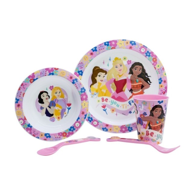 5 PCS MCIRO SET (PLATE, BOWL, TUMBLER, CUTLERY) PRINCESS BEYOU TIFUL
