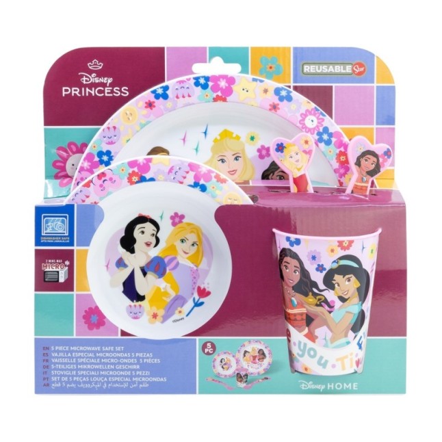 5 PCS MCIRO SET (PLATE, BOWL, TUMBLER, CUTLERY) PRINCESS BEYOU TIFUL