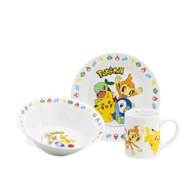 3 PCS CERAMIC SNACK SET (PLATE, BOWL, MUG) IN GIFT BOX POKEMON HAPPY FUN