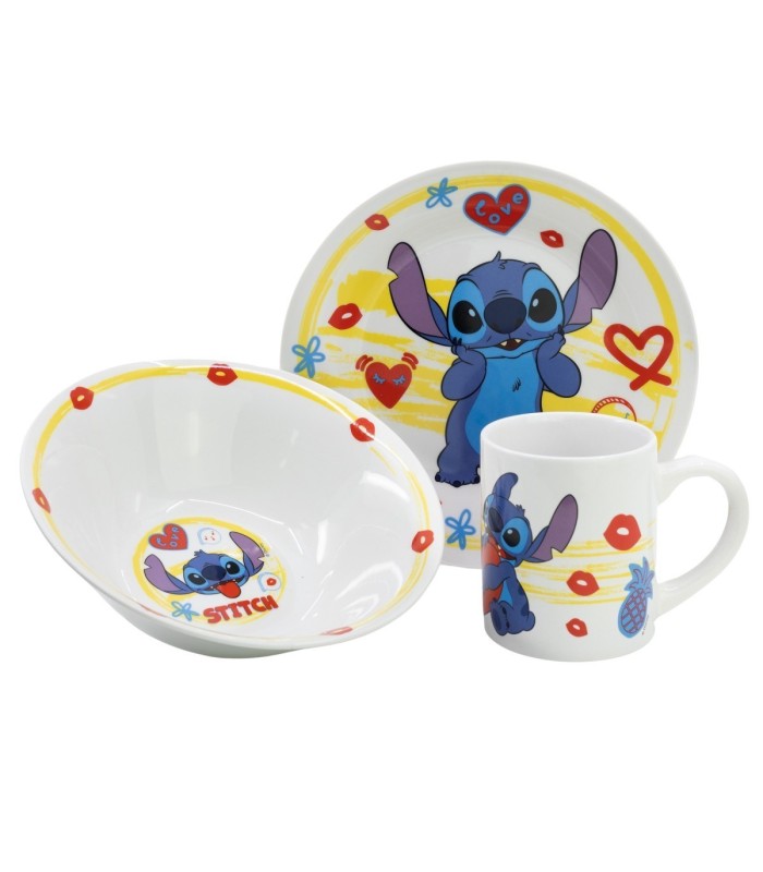 3 PCS CERAMIC SNACK SET (PLATE, BOWL, MUG) IN GIFT BOX STITCH ALOHA