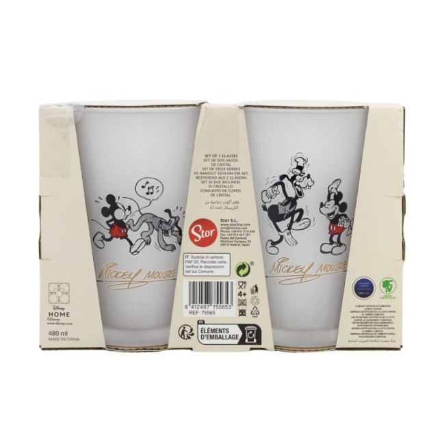 2 PCS GLASS CASUAL TUMBLER 490 ML MICKEY MOUSE VINTAGE
