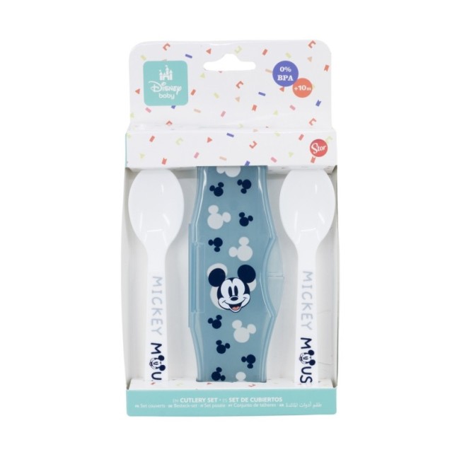TODDLER 2 PCS PP SPOONS TRAVEL SET MICKEY MOUSE FULL OF SMILES