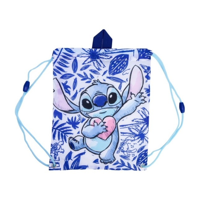 DRAWSTRING LUNCH BAG STITCH BLUE LEAVES
