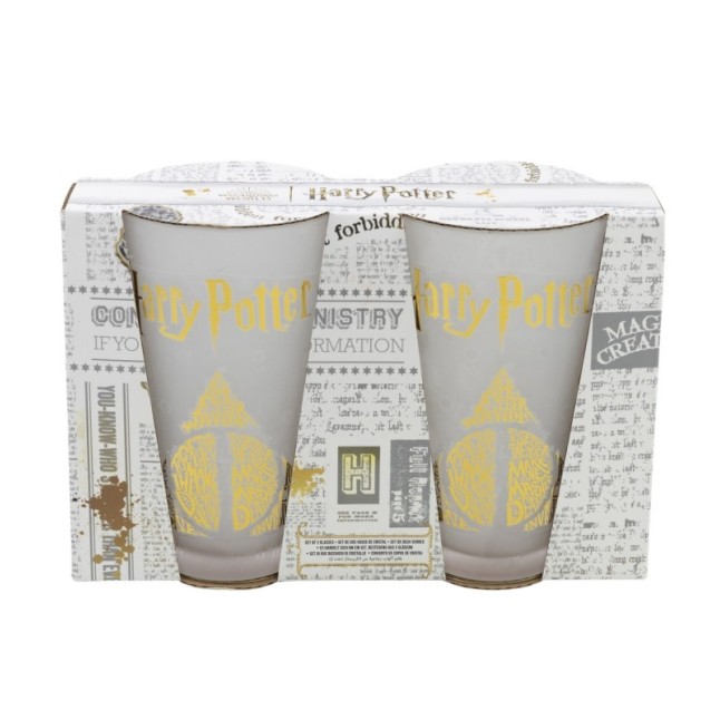 2 PCS GLASS CASUAL TUMBLER 490 ML SET HARRY POTTER GOLDEN MAGIC