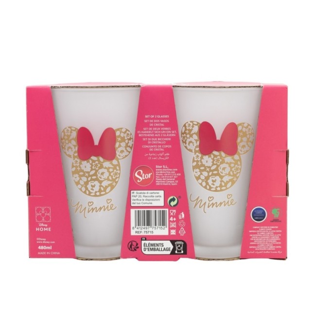 2 PCS GLASS CASUAL TUMBLER 490 ML MINNIE MOUSE GARDENING