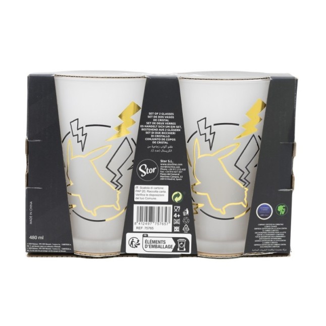 2 PCS GLASS CASUAL TUMBLER 490 ML POKEMON THUNDERSTRUCK