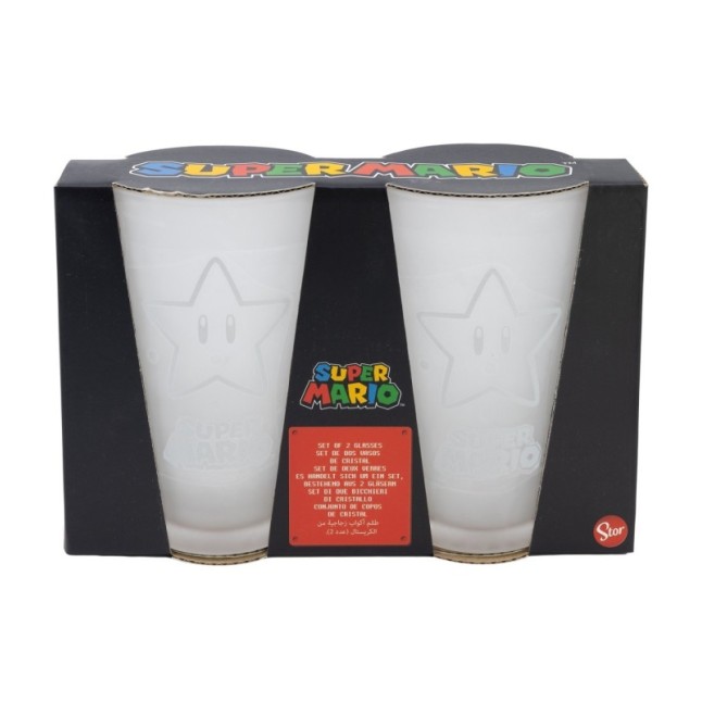 2 PCS GLASS CASUAL TUMBLER 490 ML SUPER MARIO