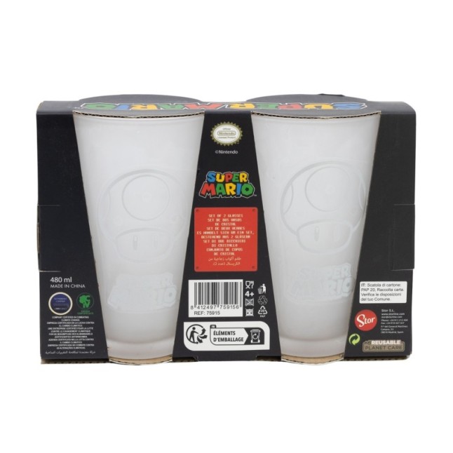 2 PCS GLASS CASUAL TUMBLER 490 ML SUPER MARIO