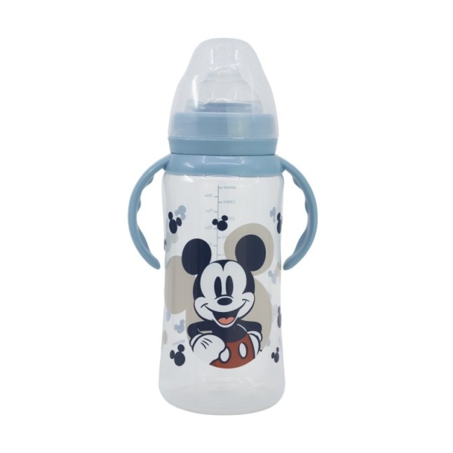 BABY 12 OZ WIDENECK BOTTLE SILICONE TEAT 3 POSITIONS WITH HANDLES MICKEY MOUSE FULL OF SMILES