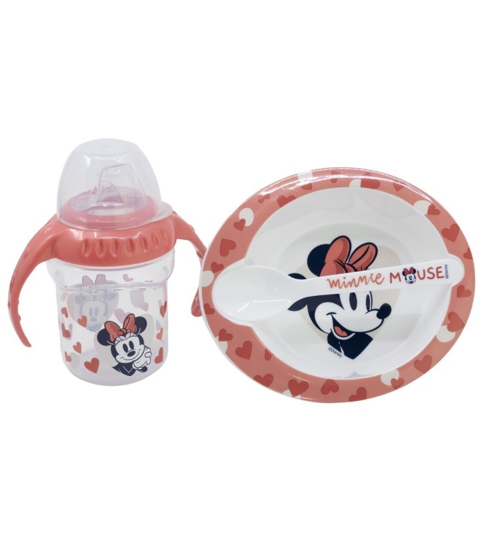 BABY 3 PCS SET IN GIFT BOX (TRAINING MUG, BOWL, SPOON) MINNIE MOUSE HEART FULL