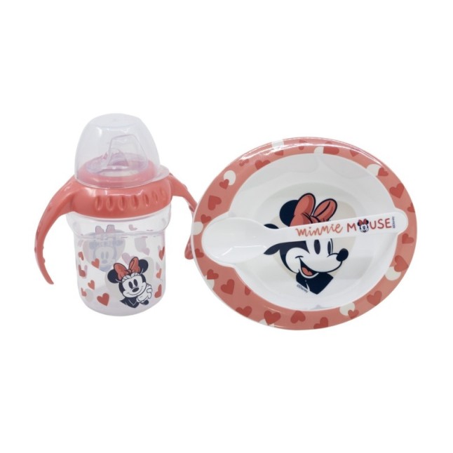 BABY 3 PCS SET IN GIFT BOX (TRAINING MUG, BOWL, SPOON) MINNIE MOUSE HEART FULL