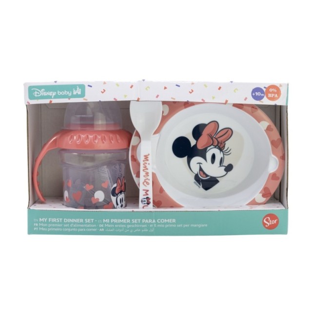 BABY 3 PCS SET IN GIFT BOX (TRAINING MUG, BOWL, SPOON) MINNIE MOUSE HEART FULL
