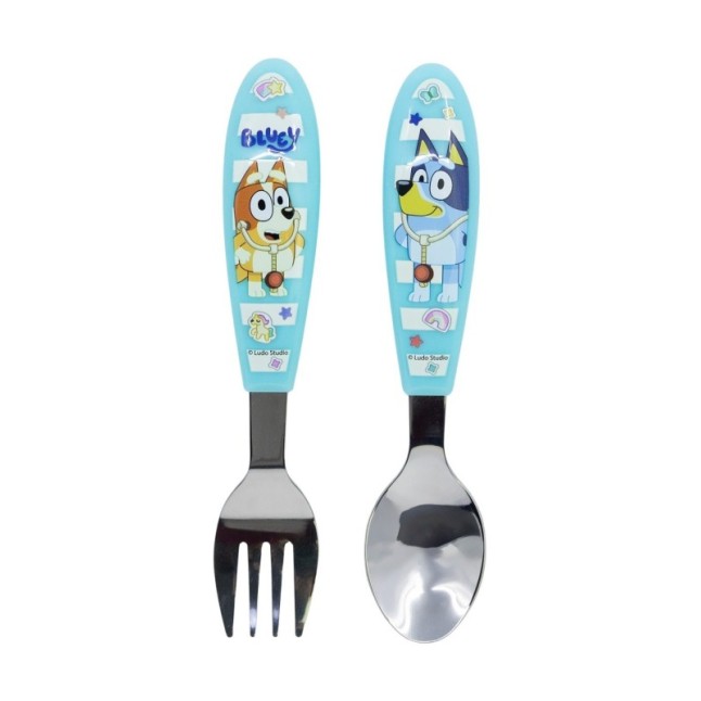 2 PCS ELLIPTICAL METALLIC CUTLERY (SPOON AND FORK) (SPOON AND FORK) SET BLUEY