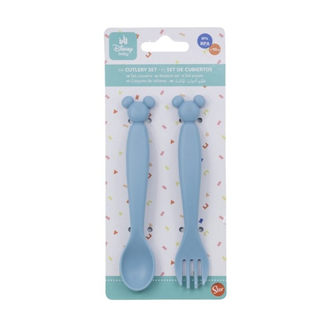 TODDLER 2 PCS CHARACTER SHAPED PP CUTLERY SET (SPOON AND FORK) MICKEY MOUSE