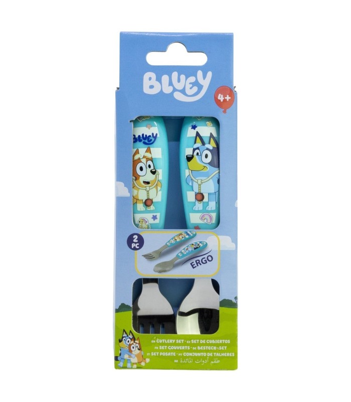 2 PCS ELLIPTICAL METALLIC CUTLERY (SPOON AND FORK) (SPOON AND FORK) SET BLUEY