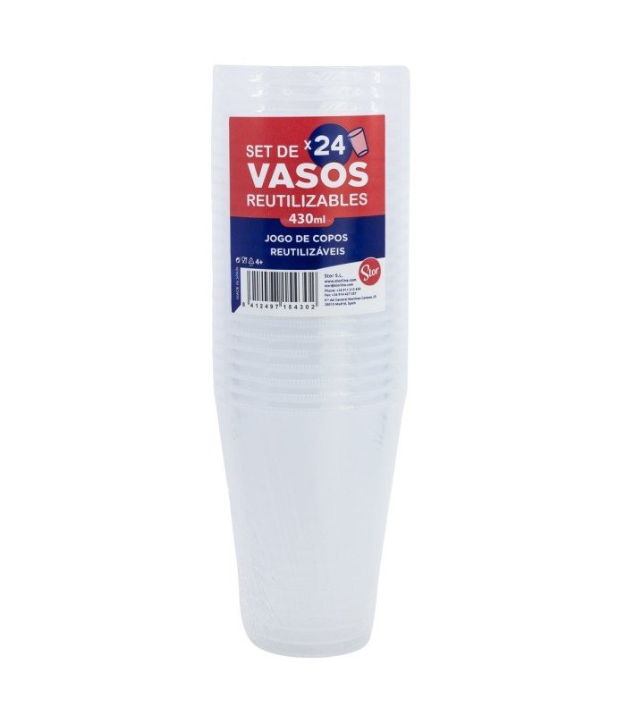 STOR LOTE 24 VASOS PP TRANSPARENTES REUTILIZABLES 430 ML